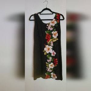 Jade Fashions Made in Hawaii Black Hibiscus Dress Small